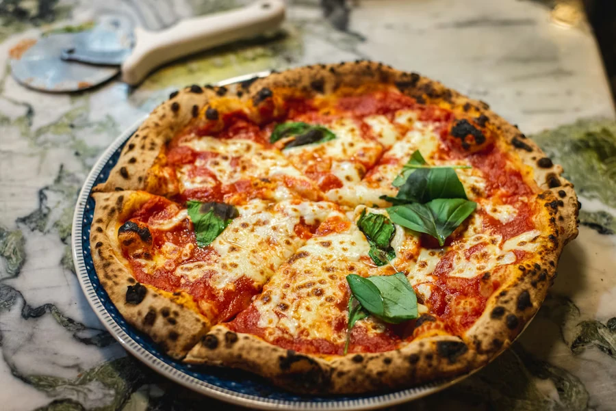 Freshly baked margherita pizza
