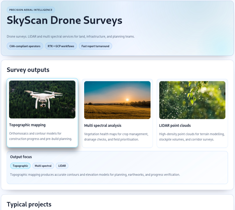 Preview of drone services demo page