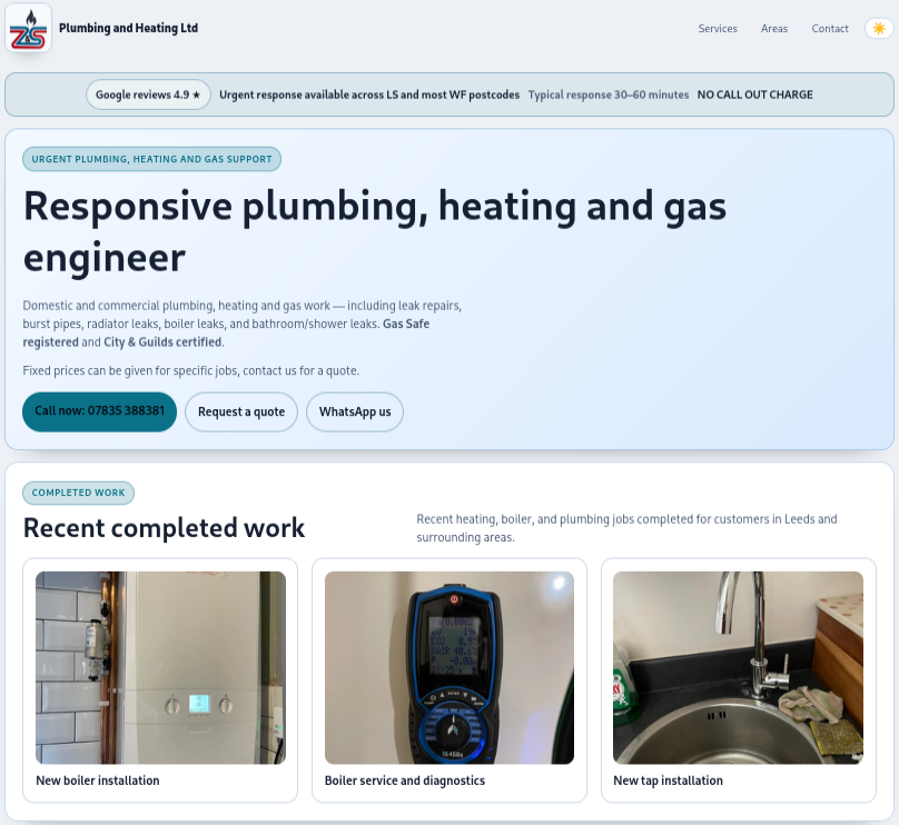 Homepage preview for Z&S Plumbing & Heating Ltd