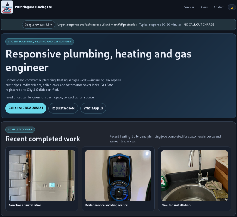 Homepage preview for Z&S Plumbing & Heating Ltd